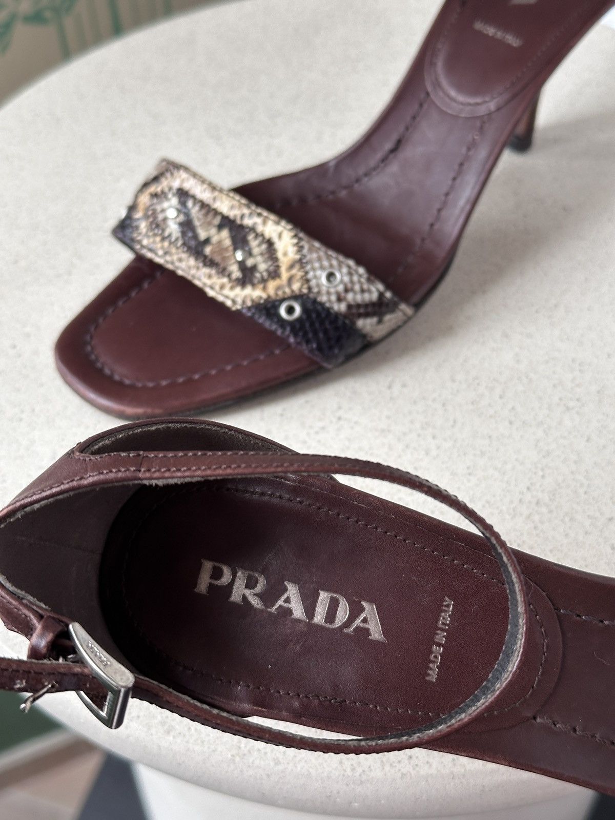 Prada PRADA Kitten Heels Python Leather Brown EU 39 / US 9 Size US 9 / IT 39 - 8 Thumbnail
