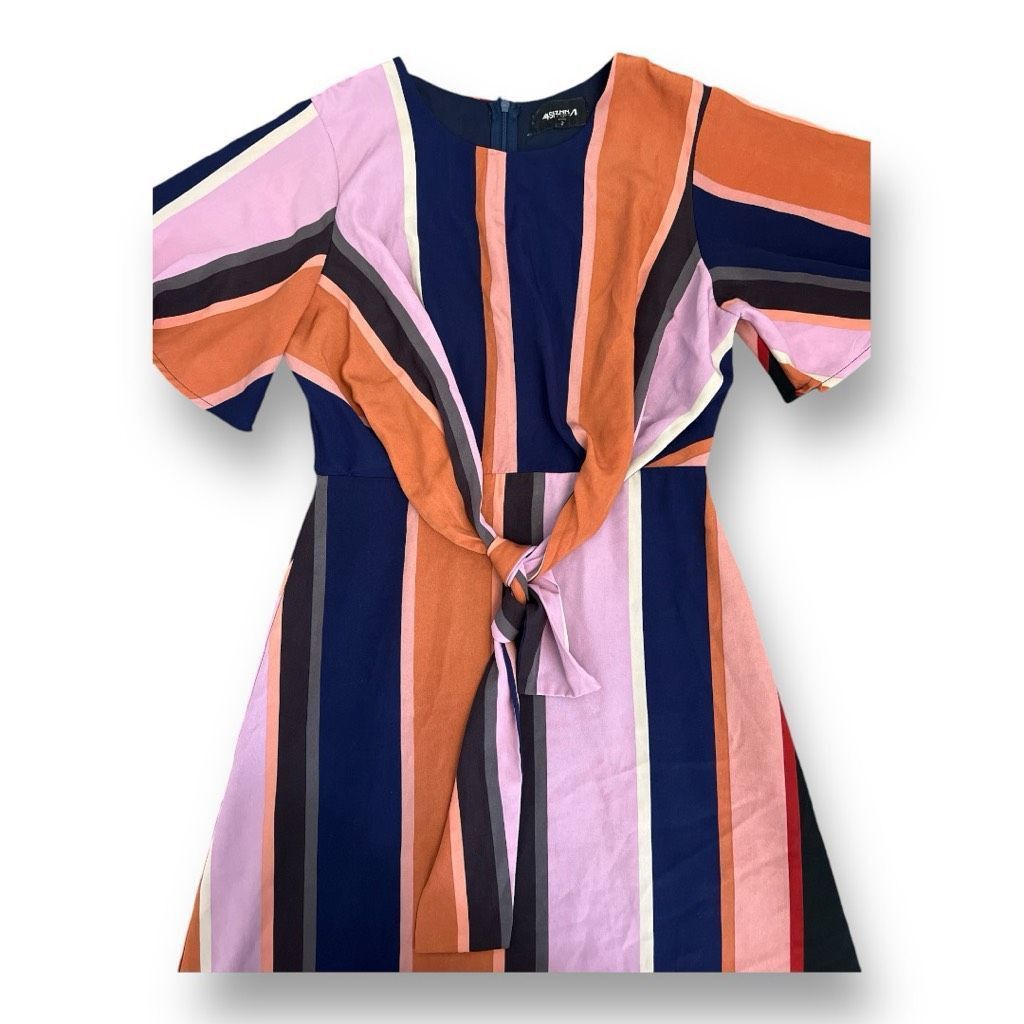 Other 4SI3NNA Striped Short Sleeve Tie Front Dress Size Small Size S / US 4 / IT 40 - 3 Thumbnail