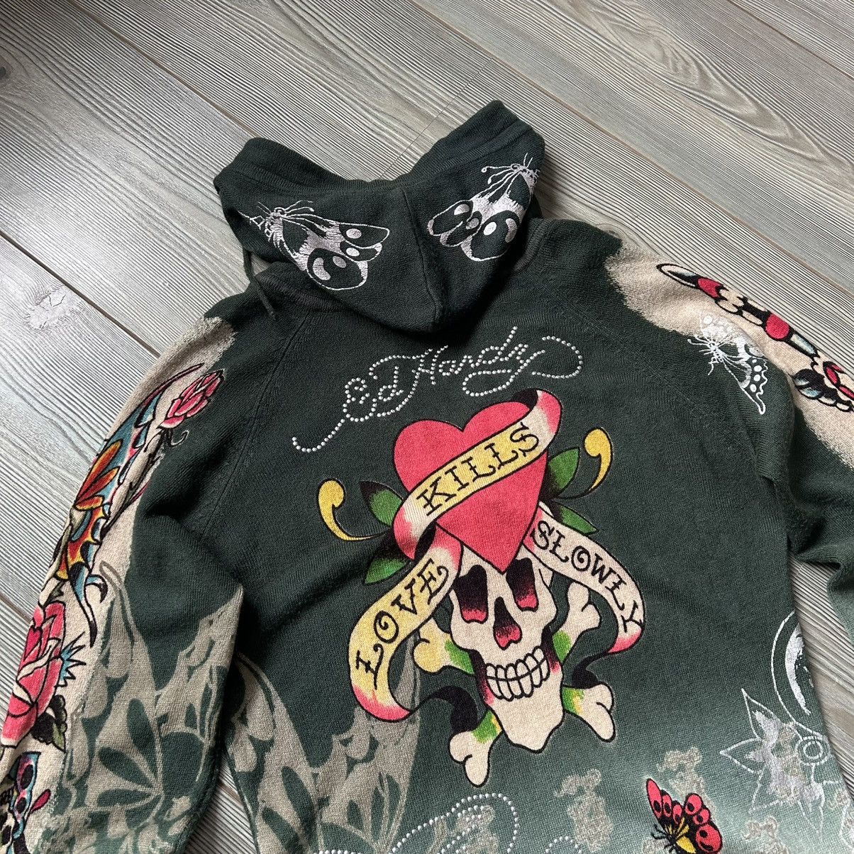 Ed Hardy Vintage Y2K Ed Hardy Tattoo Hooded Knit Sweater Size L / US 10 / IT 46 - 3 Thumbnail