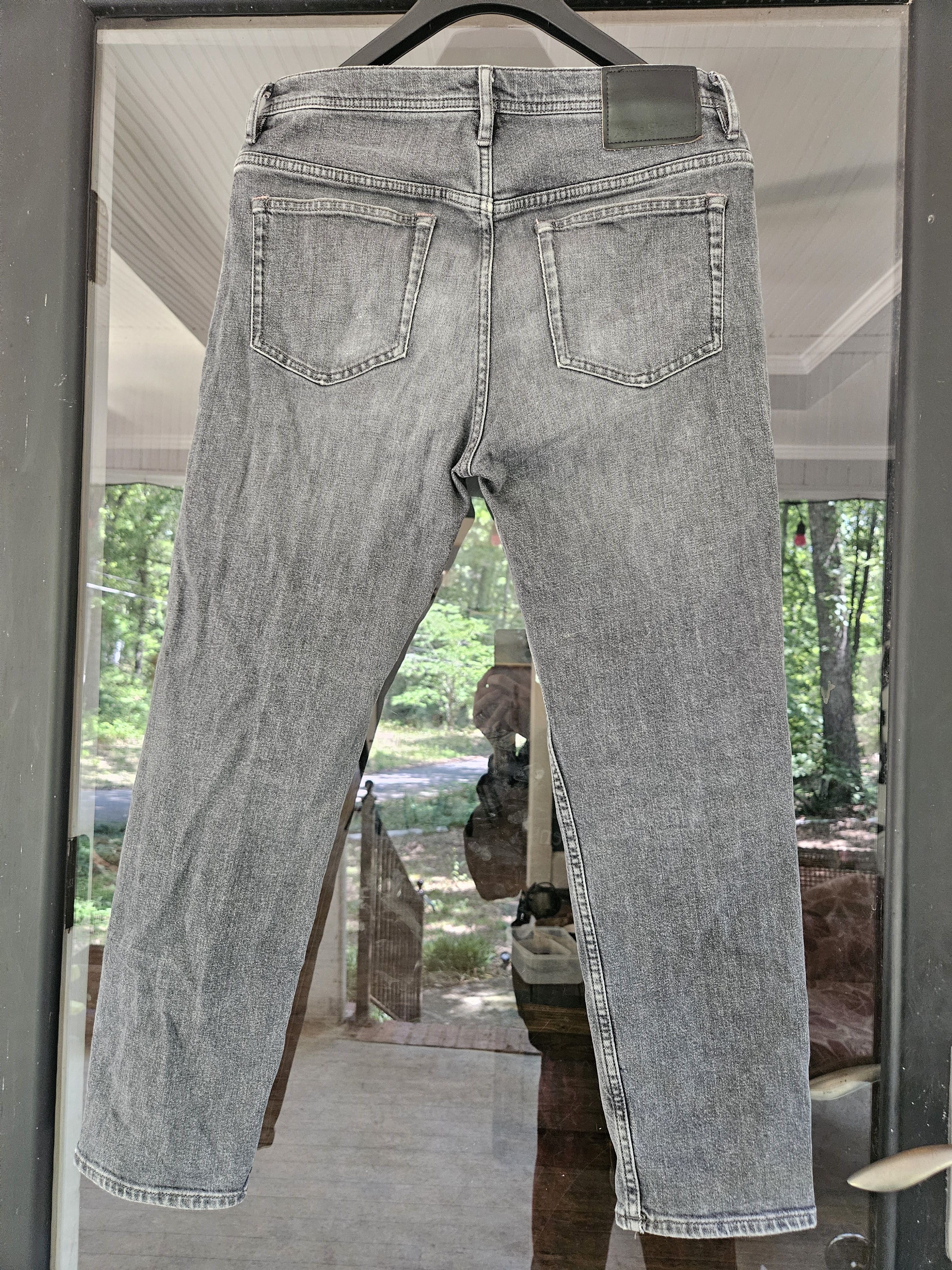 Acne Studios River Ash Black Leather Back Patch Gray Soft Denim Jeans Size US 31 - 1 Thumbnail