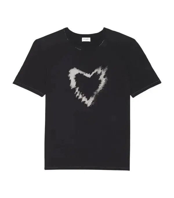 Saint Laurent Paris oc11z1225 682175 Heart Print T-Shirt in Black Size US XL / EU 56 / 4 - 1 Thumbnail