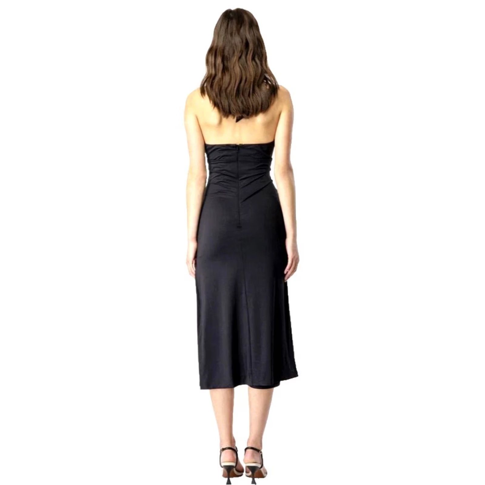 Vintage BARDOT Guilia Midi Dress NWT Black Halter Tie-Neck Side Slit Hidden Back-Zip 6/M Size M / US 6-8 / IT 42-44 - 3 Thumbnail