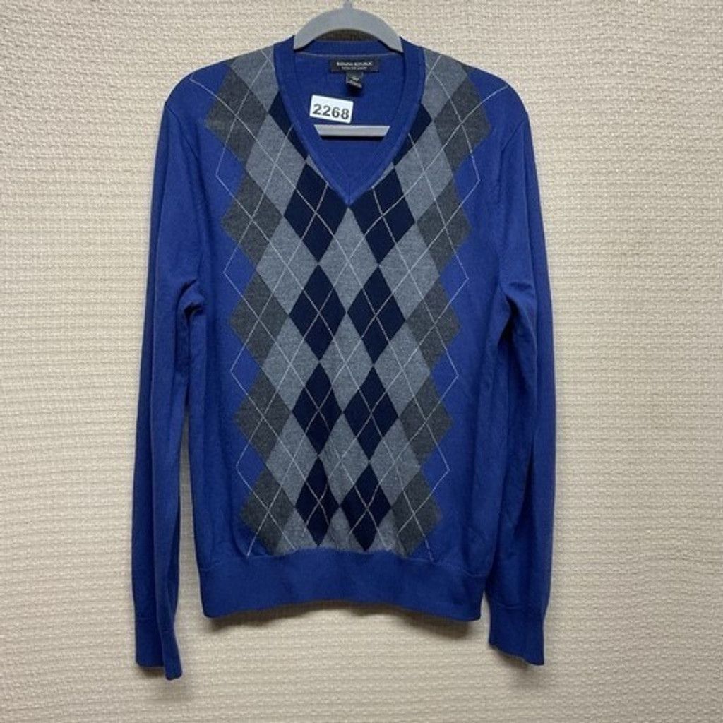 Banana Republic Banana Republic Blue Merino Wool V-Neck Sweater Men Size L Size US L / EU 52-54 / 3 - 1 Thumbnail