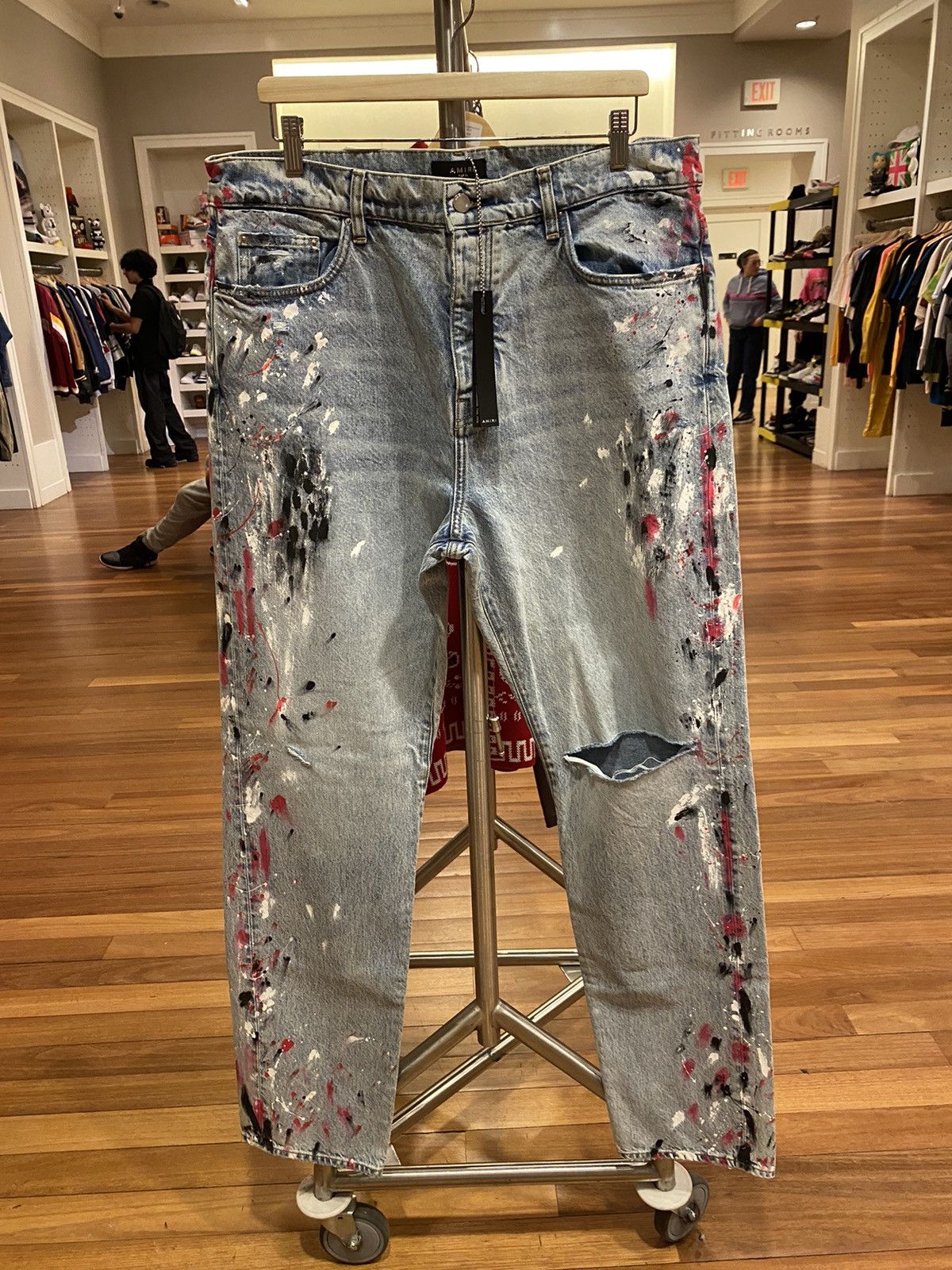 Image of Amiri Straight Fit Splatter Jean 36 in Blue, Men's