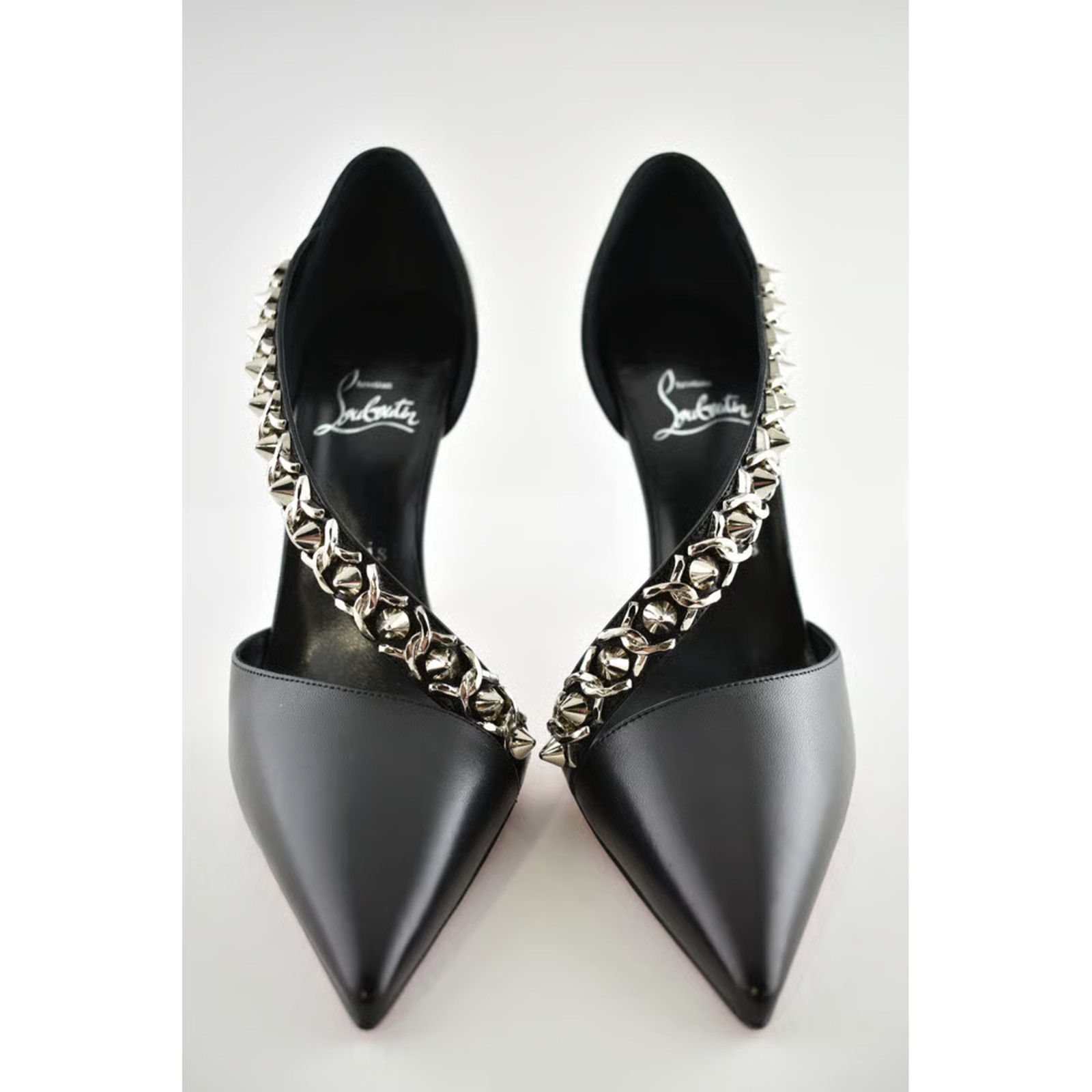Christian Louboutin Deomina Chain 100 Black Spike Stud Cross Strap Heel Pump 41 Size US 11 / IT 41 - 8 Thumbnail