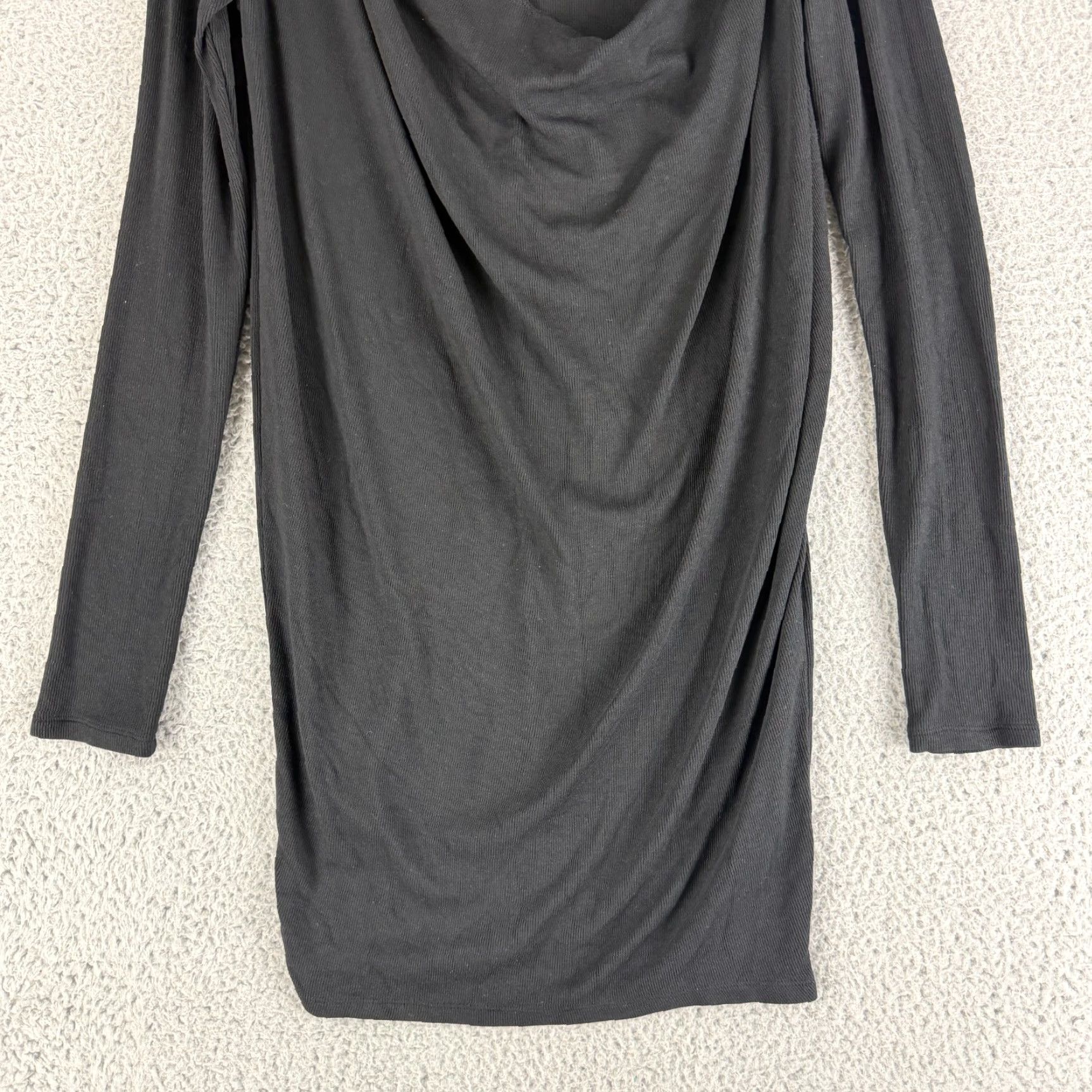 Free People Free People Mini Dress Womens XS Black Draped Neck Long Sleeve Stretch Dress (Solid) Size XS / US 0-2 / IT 36-38 - 3 Thumbnail