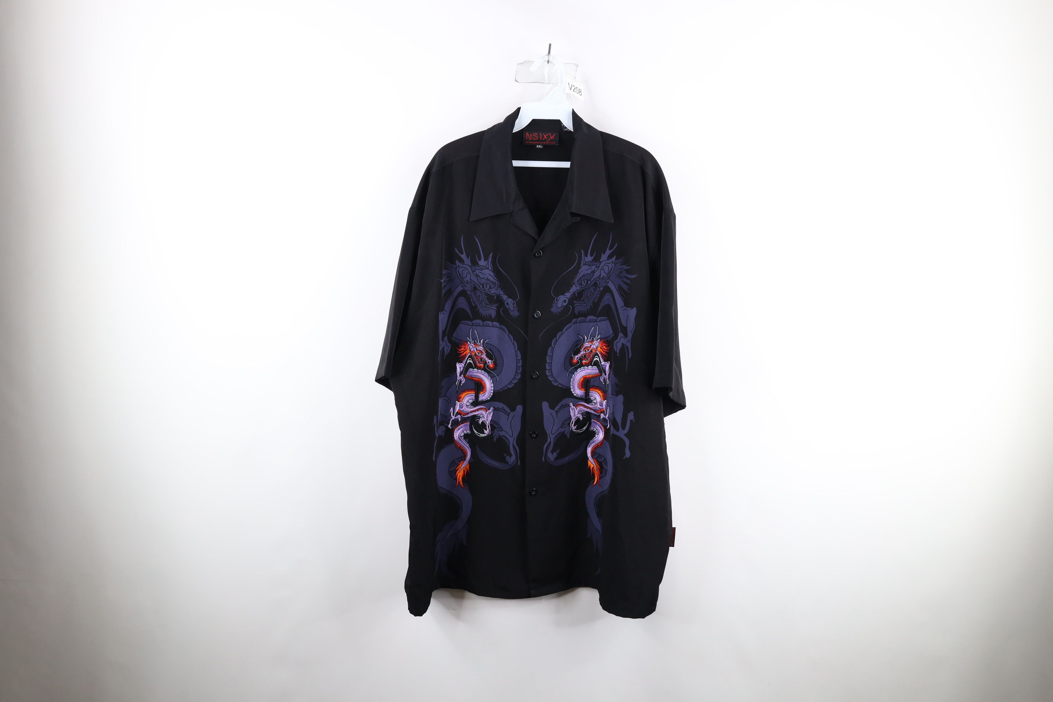 Image of Vintage Y2K Dragonfly Dragon Collared Button Shirt Black, Men's (Size 2XL)