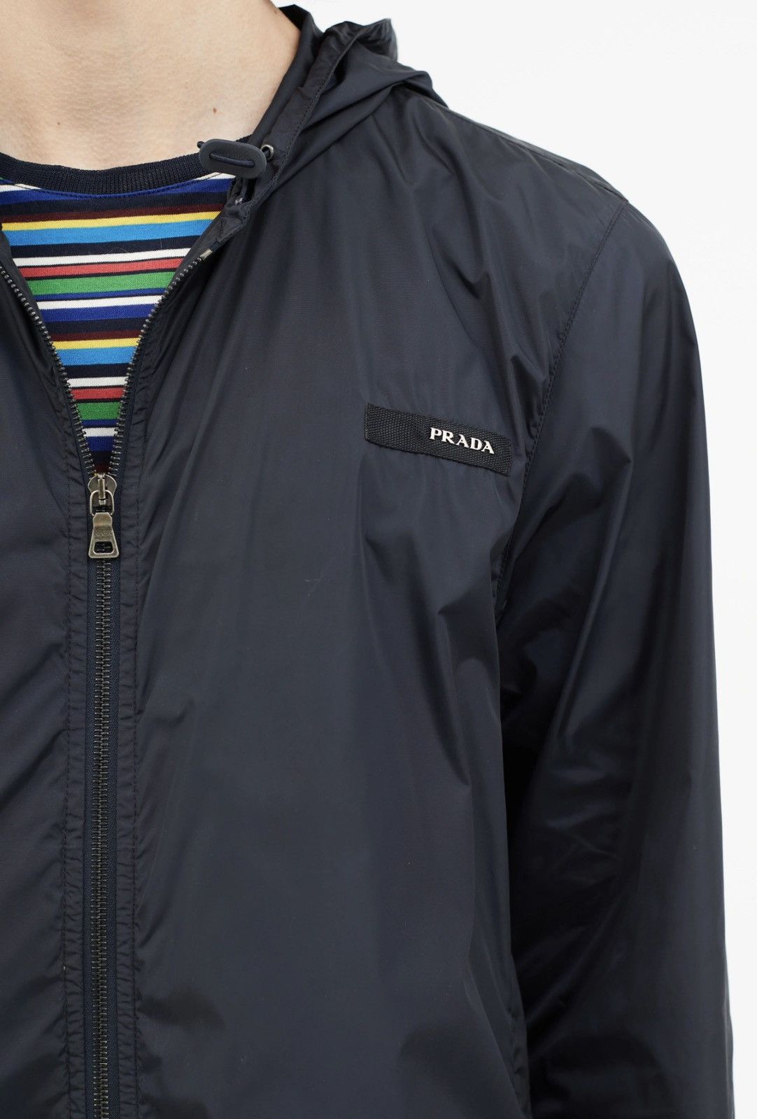 Prada Prada Navy Nylon Hooded Zip Jacket Metal Logo Men’s Size L Size US L / EU 52-54 / 3 - 2 Thumbnail