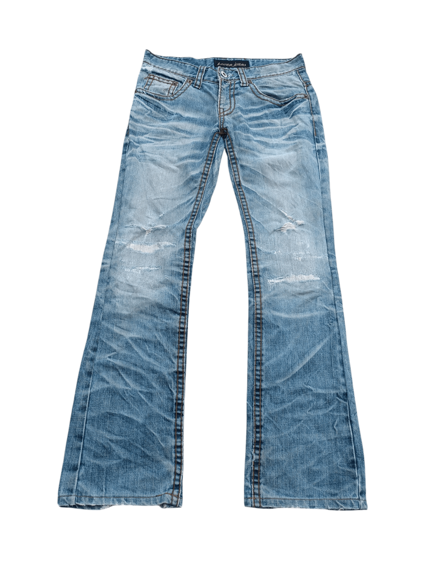 If Six Was Nine × Japanese Brand × Le Grande Bleu (L.G.B.) FLARED🔥Japanese Brand Kesson Distressed Whiskers Denim E192 Size US 31 - 1 Thumbnail