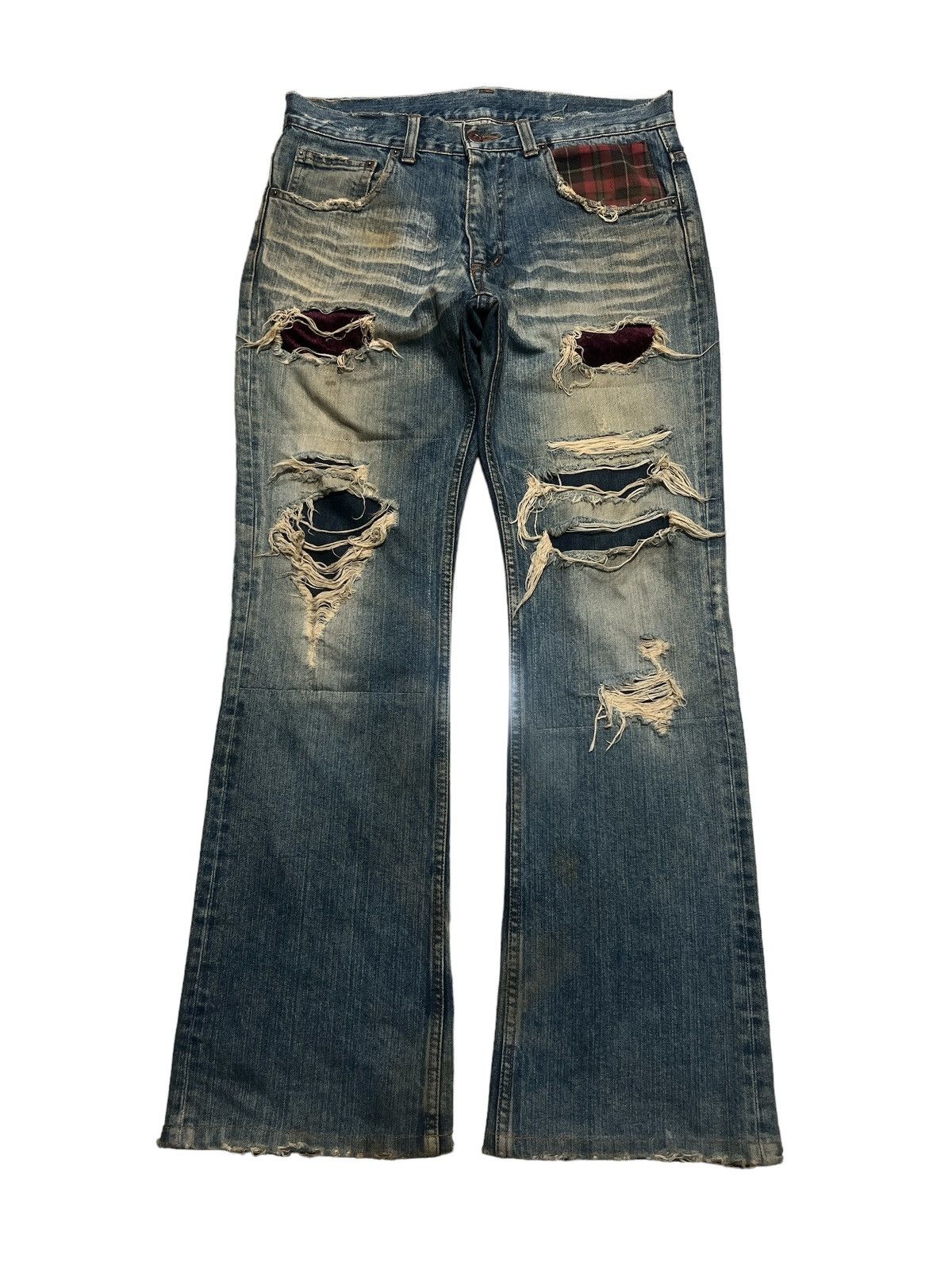 Vintage FLARED🔥UNKNOWN RIPPED DISTRESSED DENIM PANT Size US 31 - 1 Thumbnail