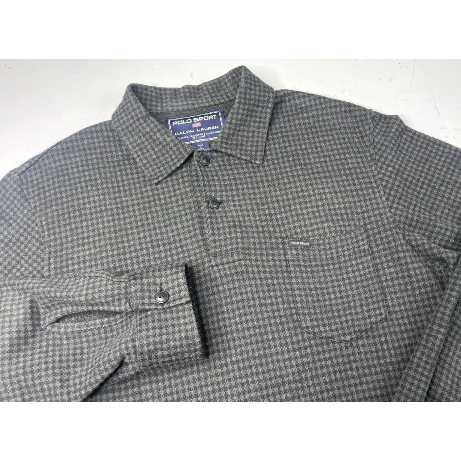 Polo Ralph Lauren VINTAGE Polo Ralph Lauren Polo Sport Shirt Long Sleeve Rugby Houndstooth Plaid Mens Large Size US L / EU 52-54 / 3 - 2 Thumbnail