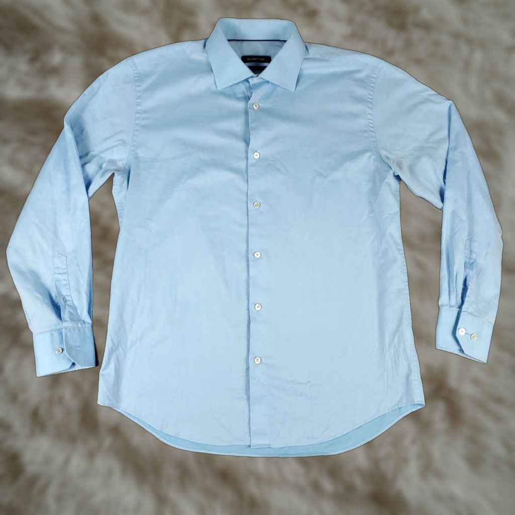 BUGATCHI Bugatchi Uomo Shirt 16.5 Light Blue Shaped Fit Dress Button Up Long Sleeve Mens Size 42R - 1 Thumbnail