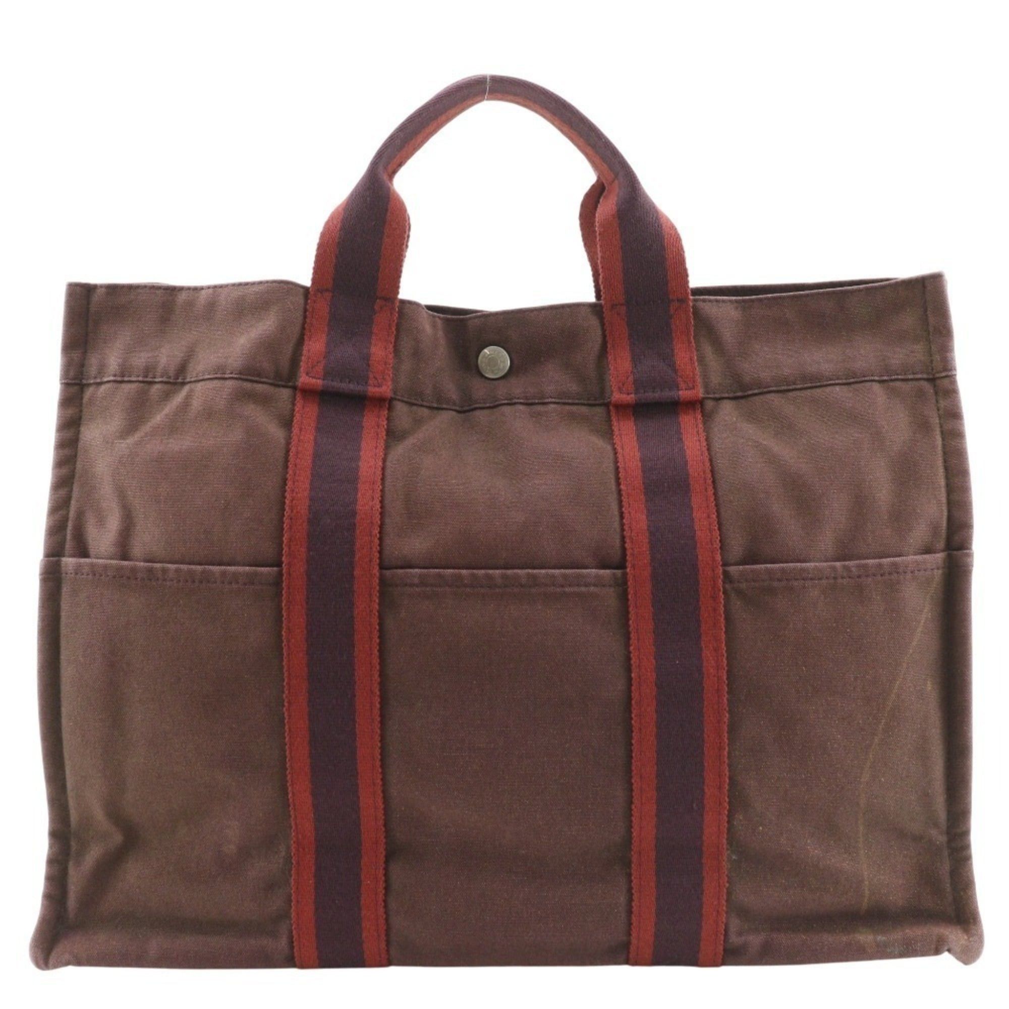 Hermes Hermes Sack Fourre Tout MM Handbag Cotton Canvas Brown A4 Snap Button Unisex Size ONE SIZE - 1 Thumbnail