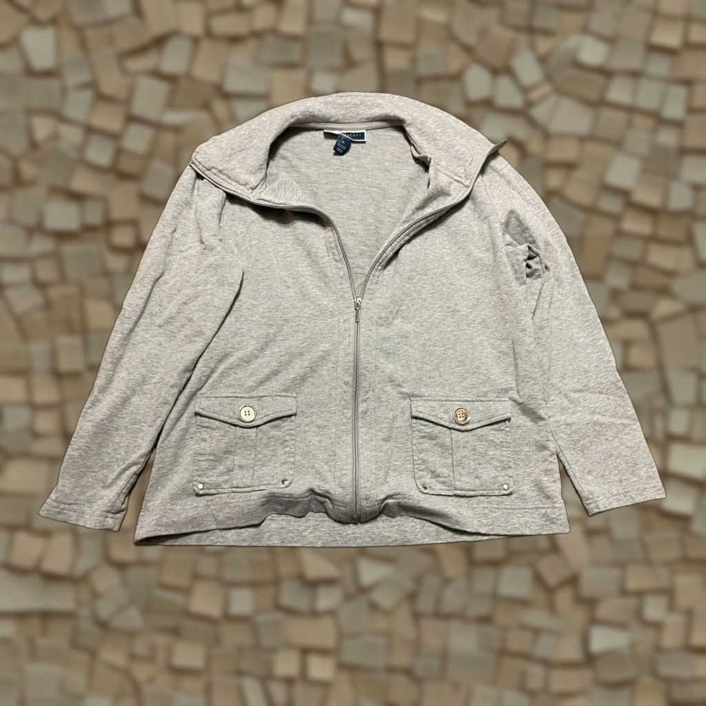 Vintage Karen Scott Sweatshirt Women's Size Petite Large Gray Full Zip Pockets Size L / US 10 / IT 46 - 1 Thumbnail