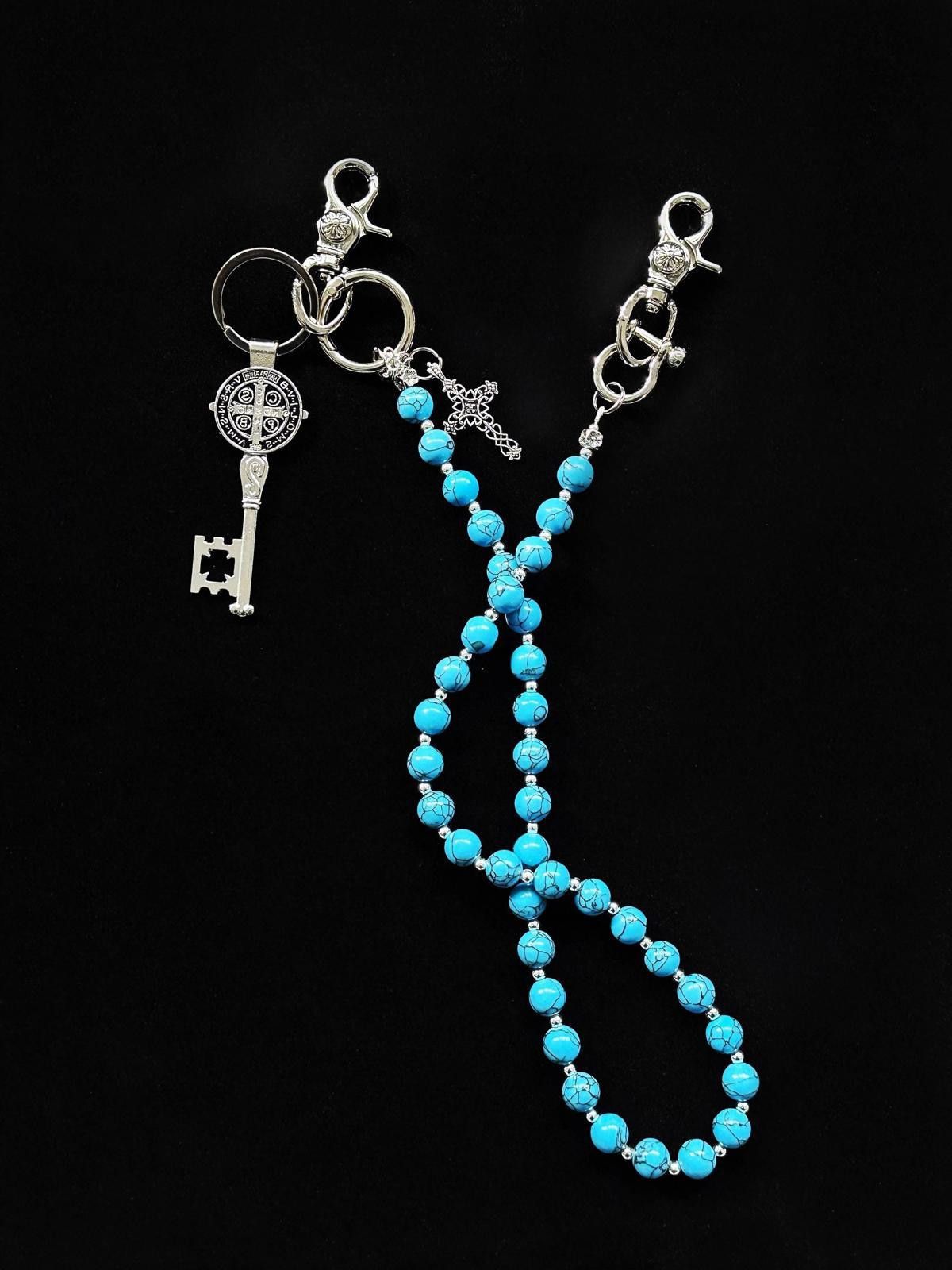 Jewelry Blue cracked stone round beads Wallet Chain Size ONE SIZE - 2 Thumbnail