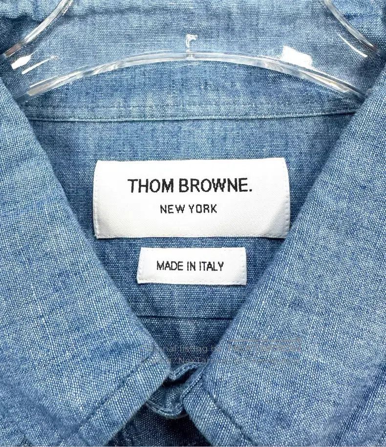 Thom Browne Thom Browne Blue classic four-striped denim long-sleeve sh Size US L / EU 52-54 / 3 - 3 Thumbnail