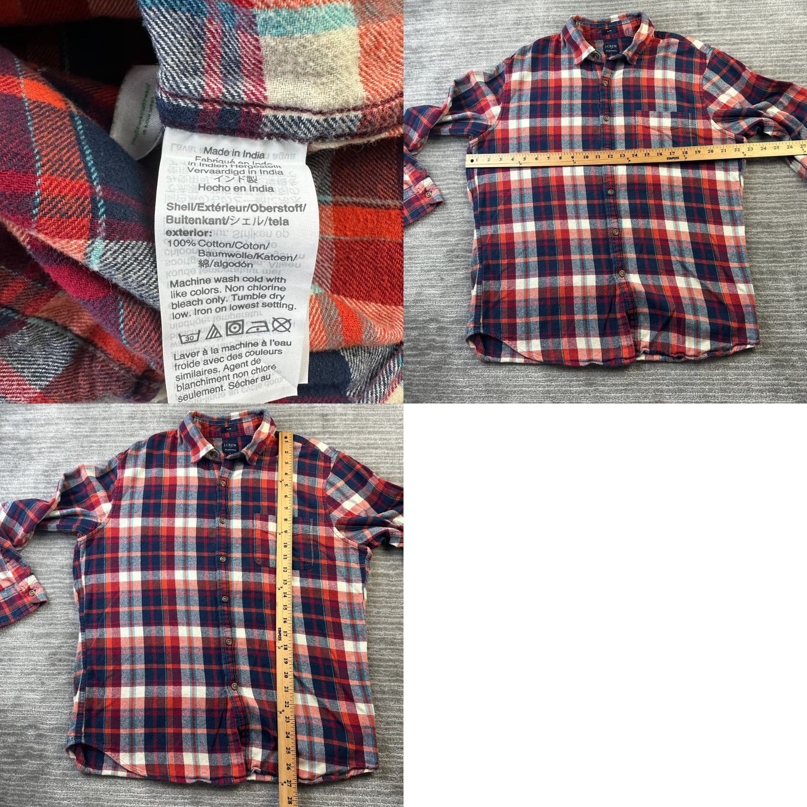 J.Crew J Crew Shirt Mens Large Red Flannel Button Up Slim Plaid Size US L / EU 52-54 / 3 - 8 Thumbnail