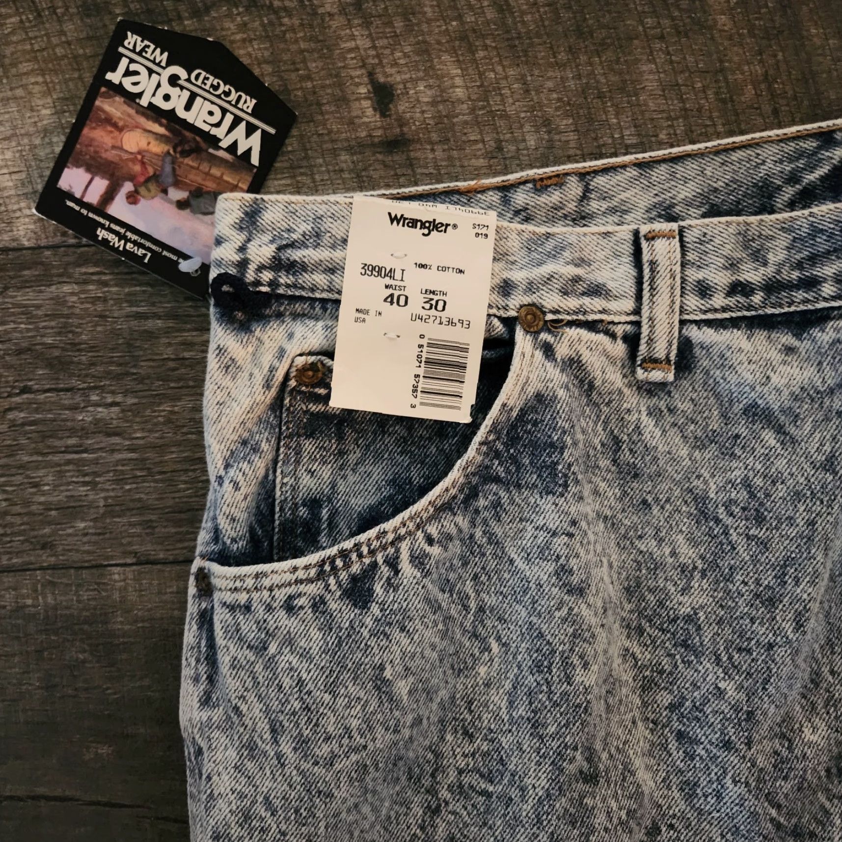Wrangler VINTAGE Wrangler Jeans Acid Lava Wash 40x30 Made USA 90s NWT Denim Tailored Mens Boys? Size US 40 / EU 56 - 5 Thumbnail