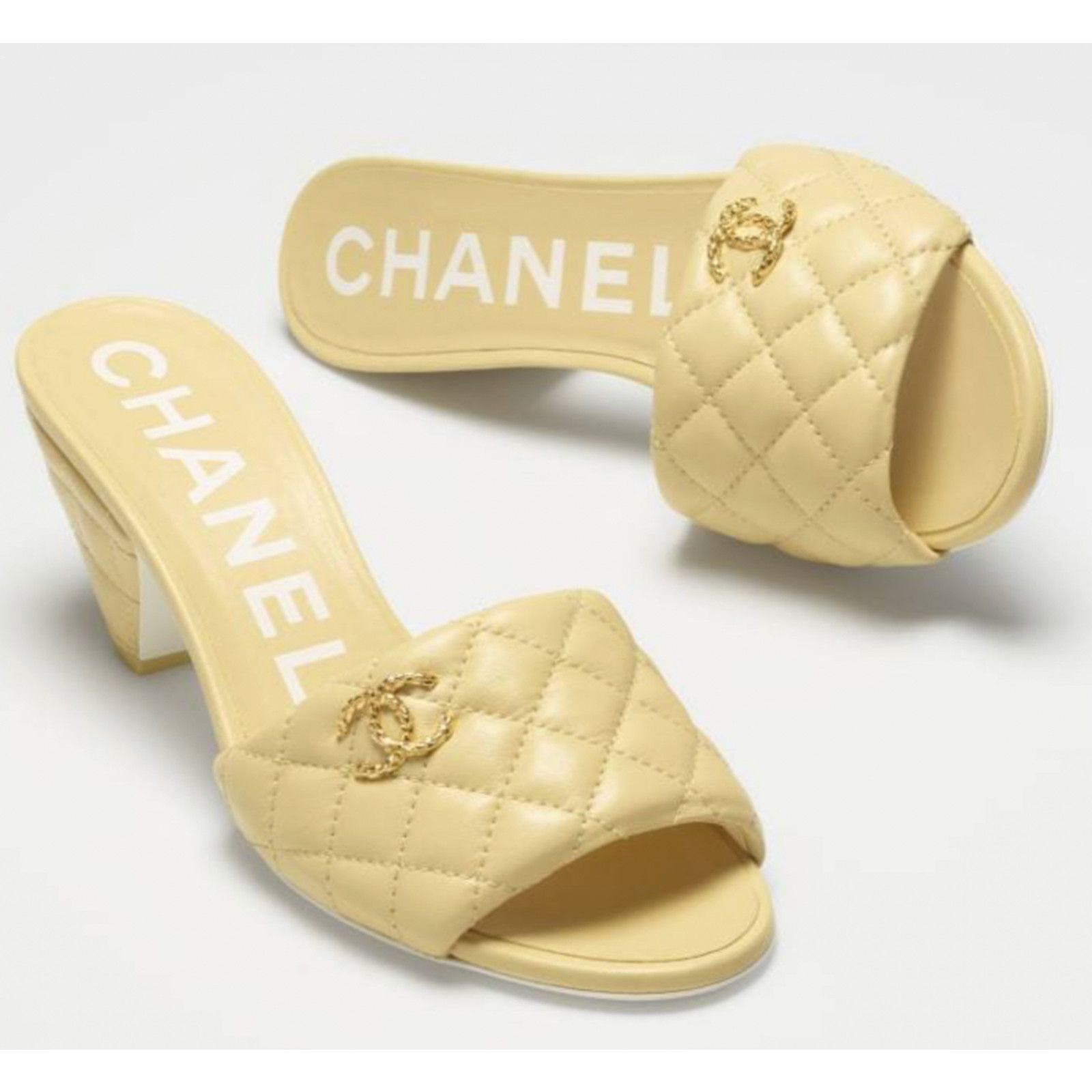 Chanel 22P Quilted CC Logo Cone Heel Mule Slide Sandal 41.5 Size US 11.5 / IT 41.5 - 3 Thumbnail