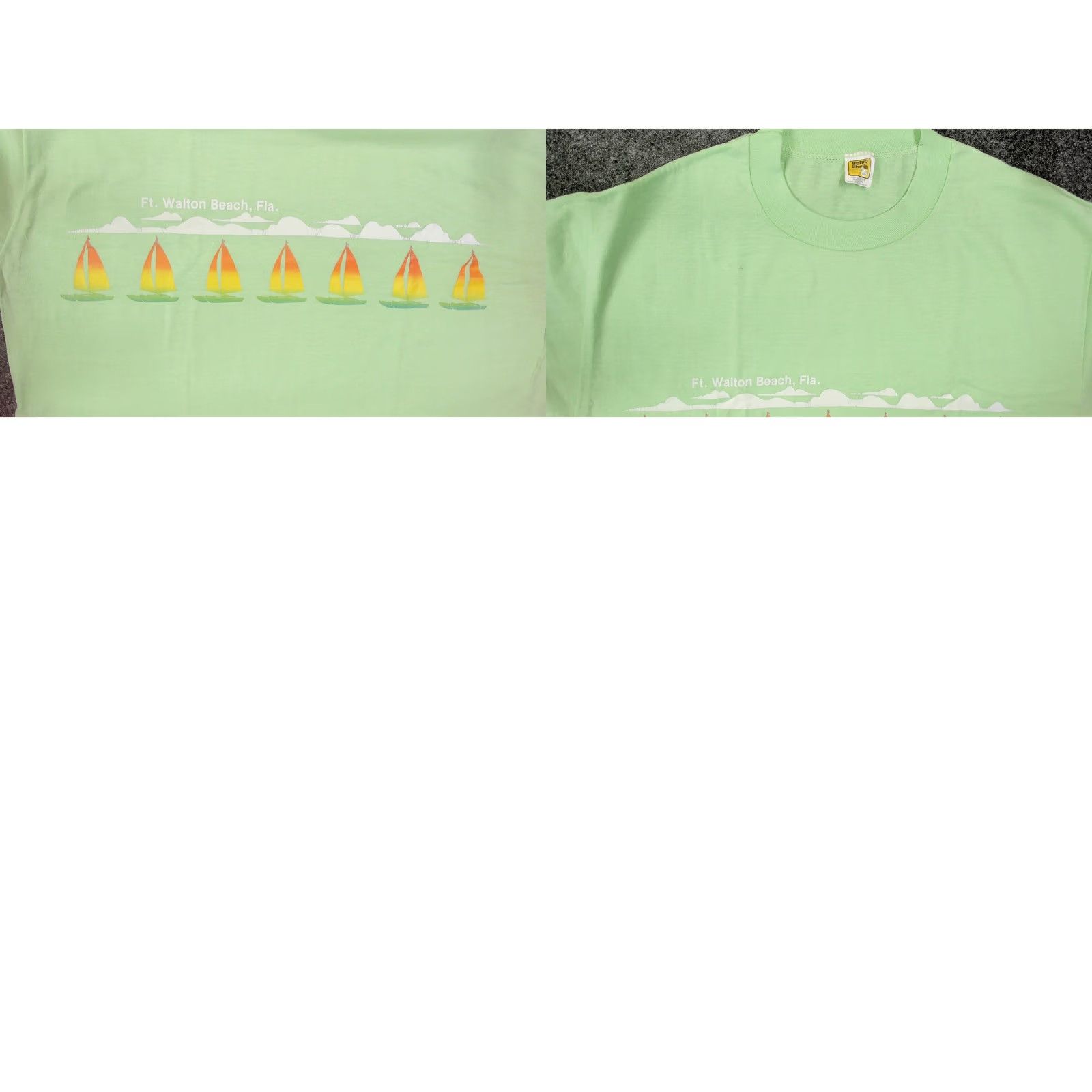 Velva Sheen VINTAGE Velva Sheen T-Shirt Ft Walton Beach Florida Sailboat Pastel Green 70s Sailboat Graphic Mens L Size US L / EU 52-54 / 3 - 8 Thumbnail