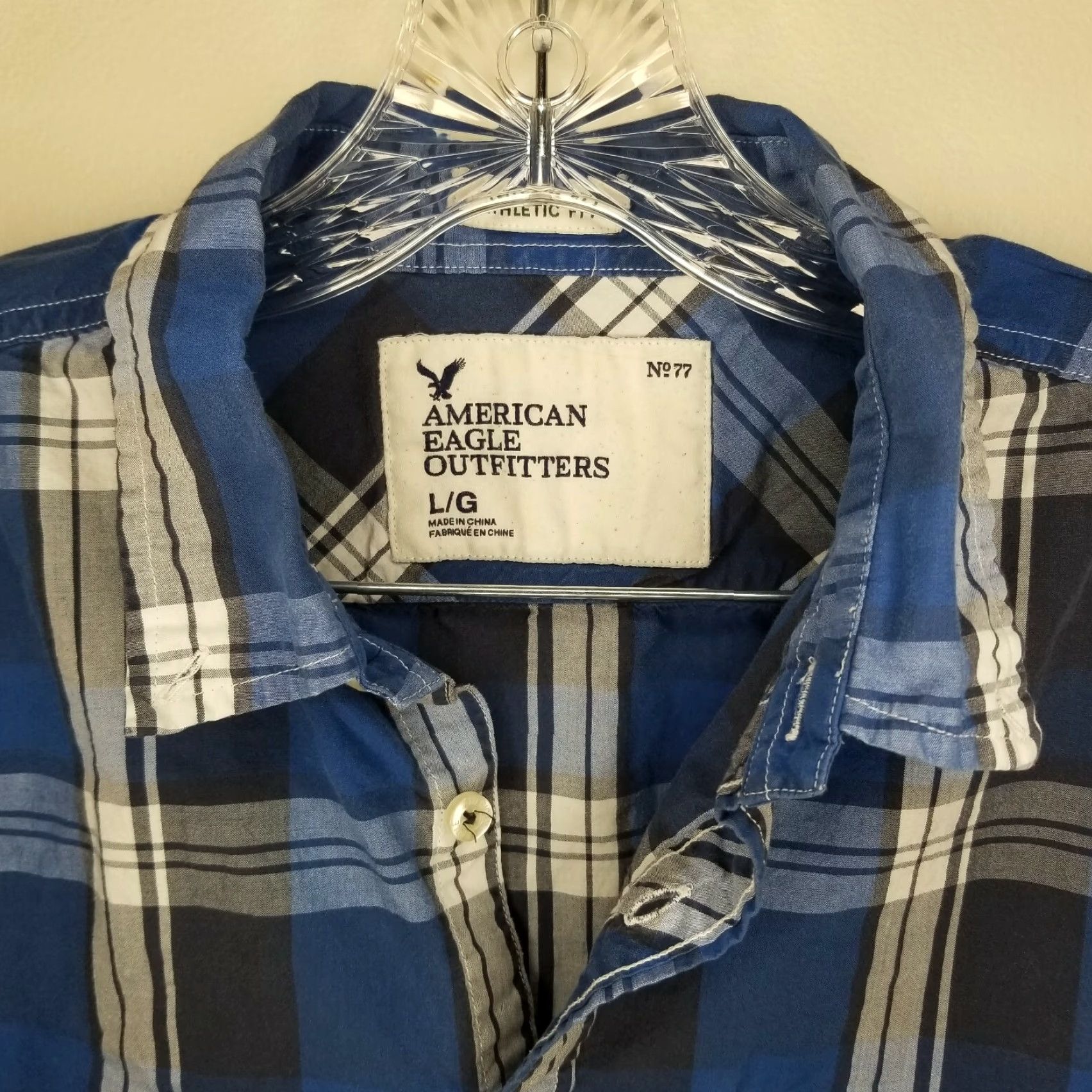American Eagle Outfitters American Eagle Mens Blue Plaid Athletic Fit Long Sleeve Button-Up Size L Size US L / EU 52-54 / 3 - 3 Thumbnail