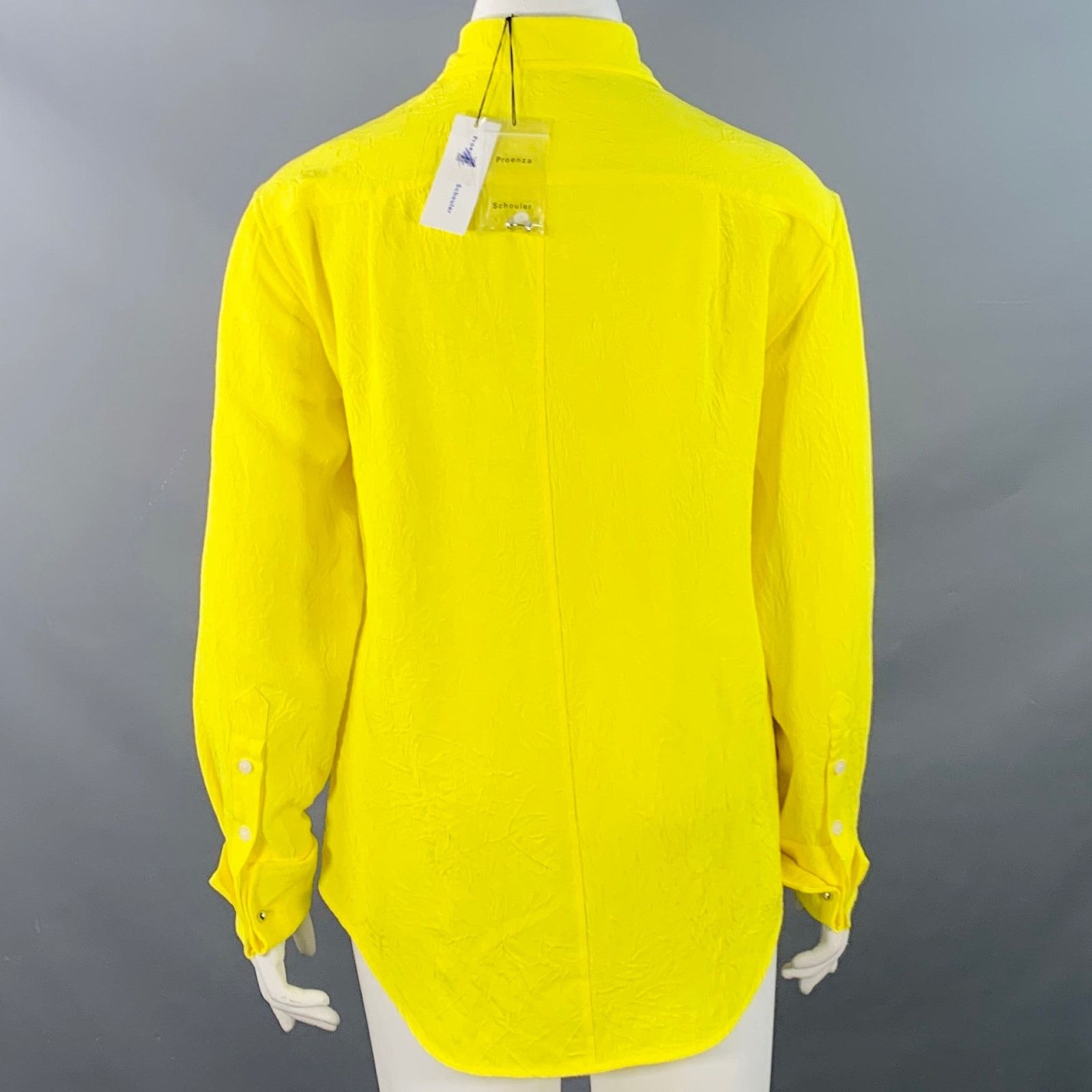 Proenza Schouler L Neon Yellow Wrinkled Acetate Hidden Placket Long Sleeve Size S / US 4 / IT 40 - 4 Thumbnail