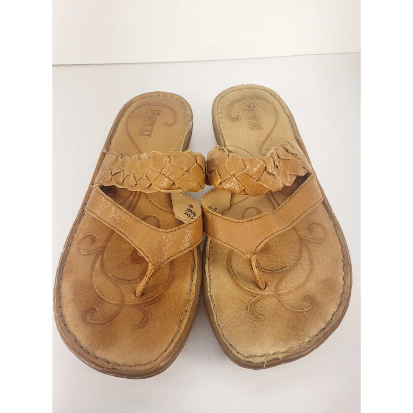 Born Born Sandals Women’s 8M Tan Leather Slide Wedge Latigo Straps Bohemian Logo Casual Sandal Menus? Size US 8 / IT 38 - 2 Thumbnail