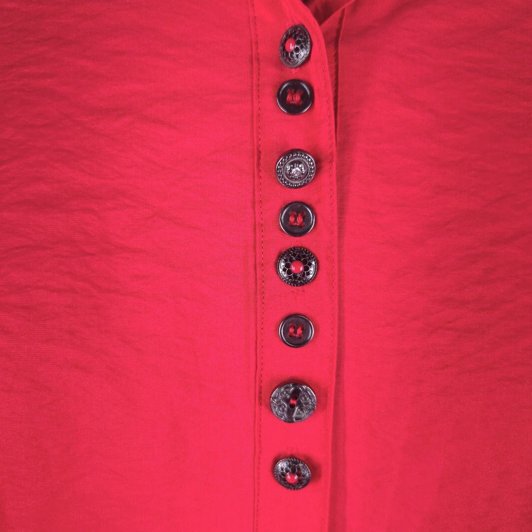 Ali Miles Top Womens 2X Red Taffeta Blouse Tunic Artsy Eclectic Statement Button