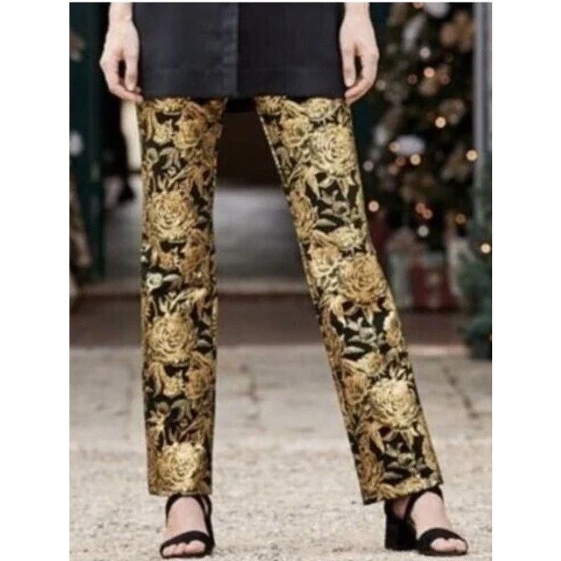 Soft Surroundings Soft Surroundings Moonstruck Gold Metallic Floral Pants Size 42" / US 20 - 1 Thumbnail