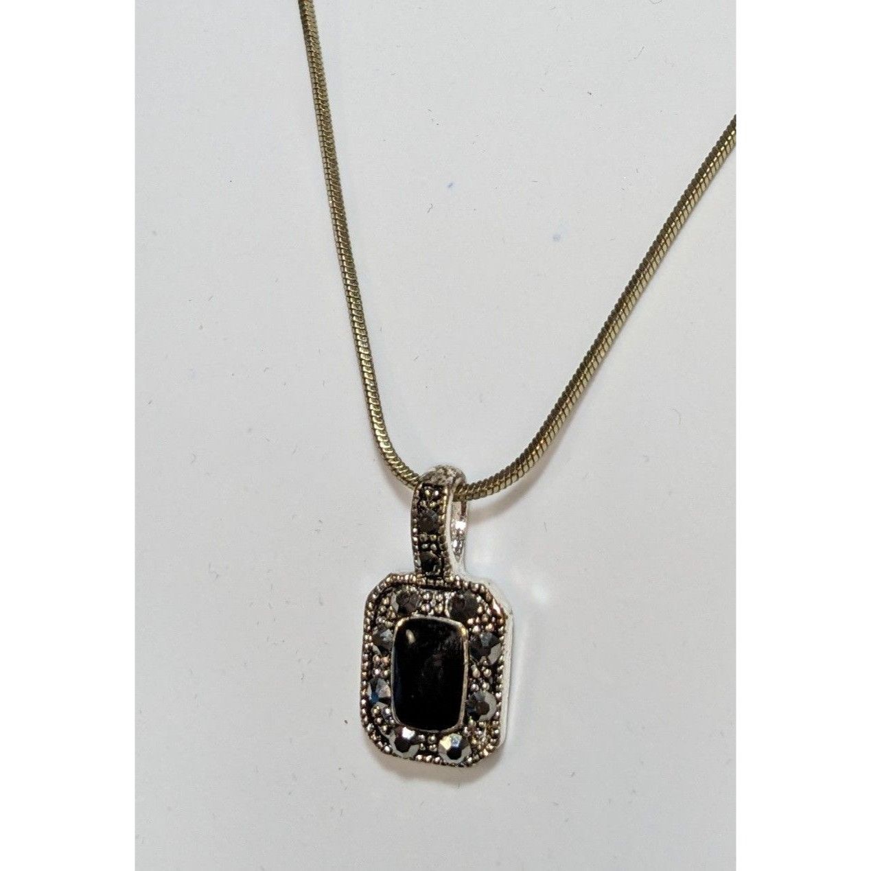 Other Gothic Marcasite Necklace With Black Stone Pendant Size ONE SIZE - 3 Thumbnail