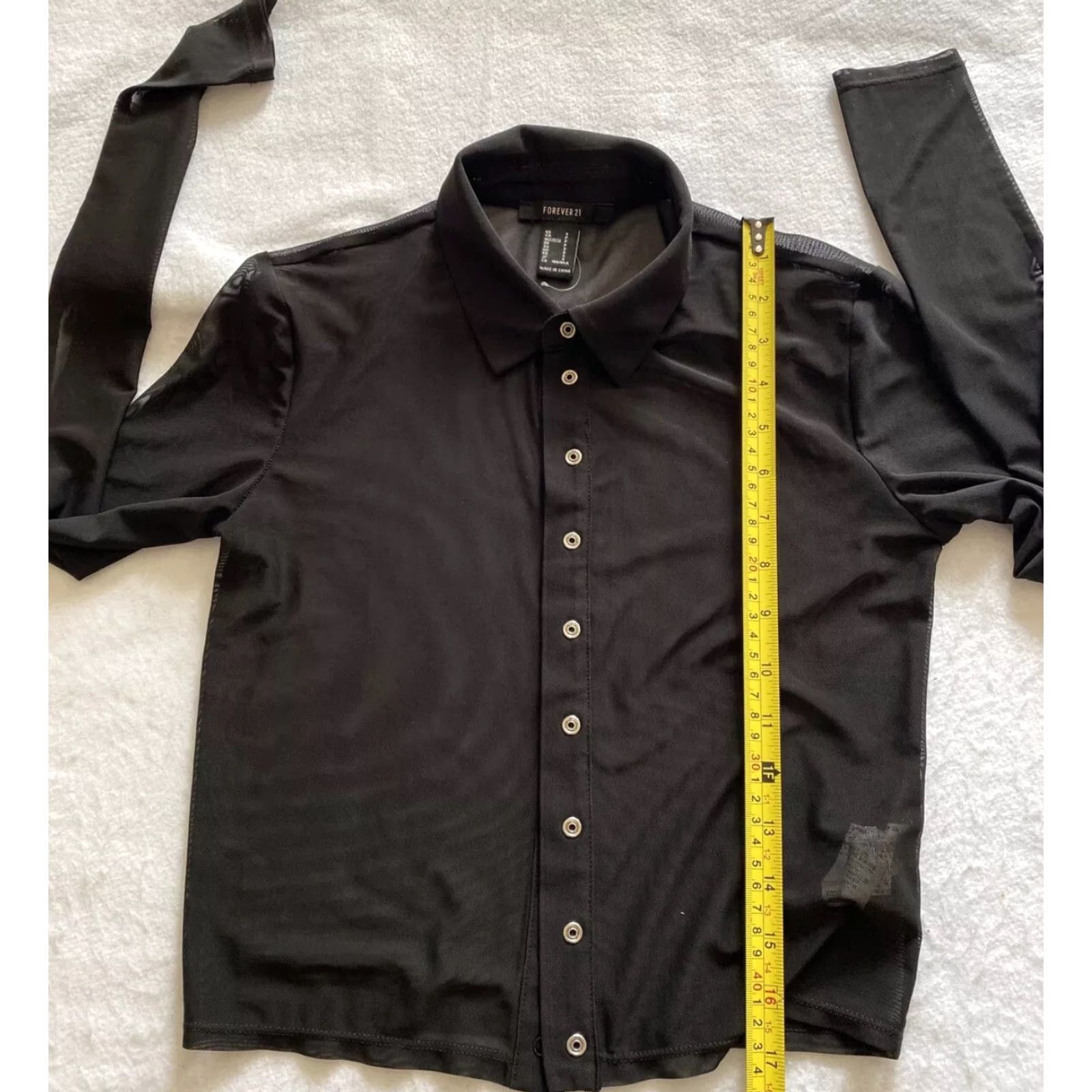 Forever 21 FOREVER 21 Shirt Tops Blouse Womens S Black Long Sleeve Sheer Zig Zag Striping Button-Up Casual Work All Seasons Regular Size S Womens Size S / US 4 / IT 40 - 4 Thumbnail