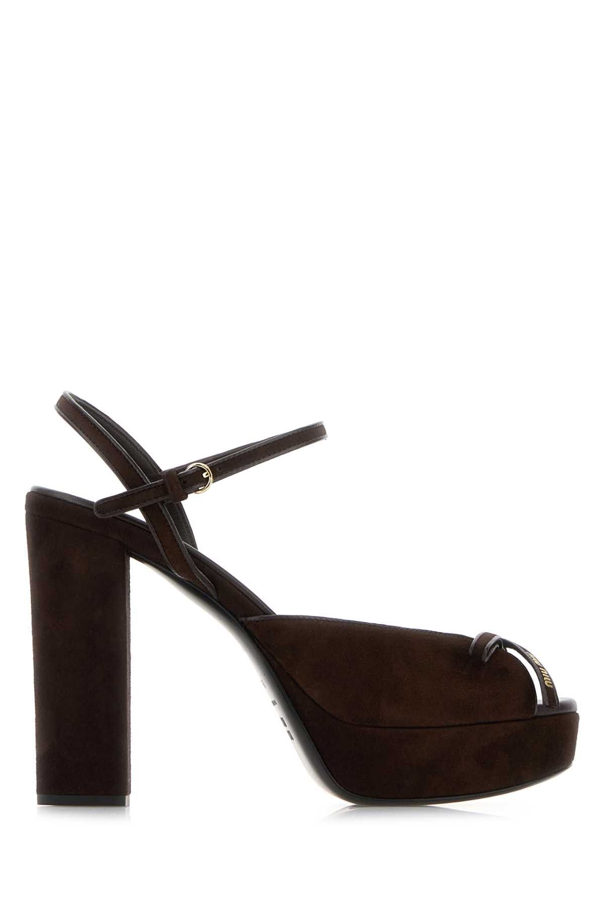 Miu Miu Dark Brown Suede Sandals Size US 9 / IT 39 - 1 Thumbnail