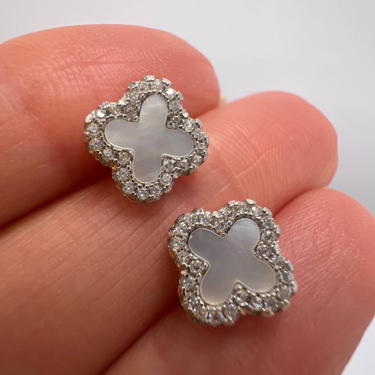 Sterling Silver × Vintage Sterling Silver 925 Stud Earrings Clover Mothe of Pearl Size ONE SIZE - 6 Thumbnail