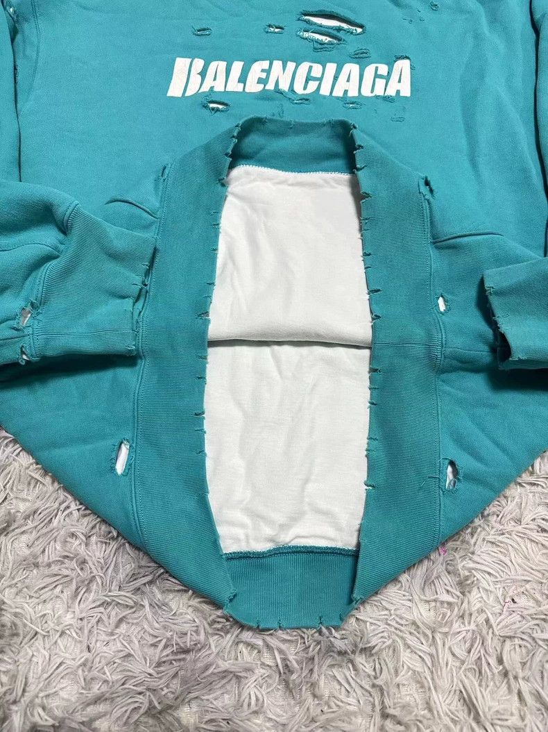 Balenciaga Balenciaga Lake blue destroys double sweater hoodie Size US XS / EU 42 / 0 - 4 Thumbnail