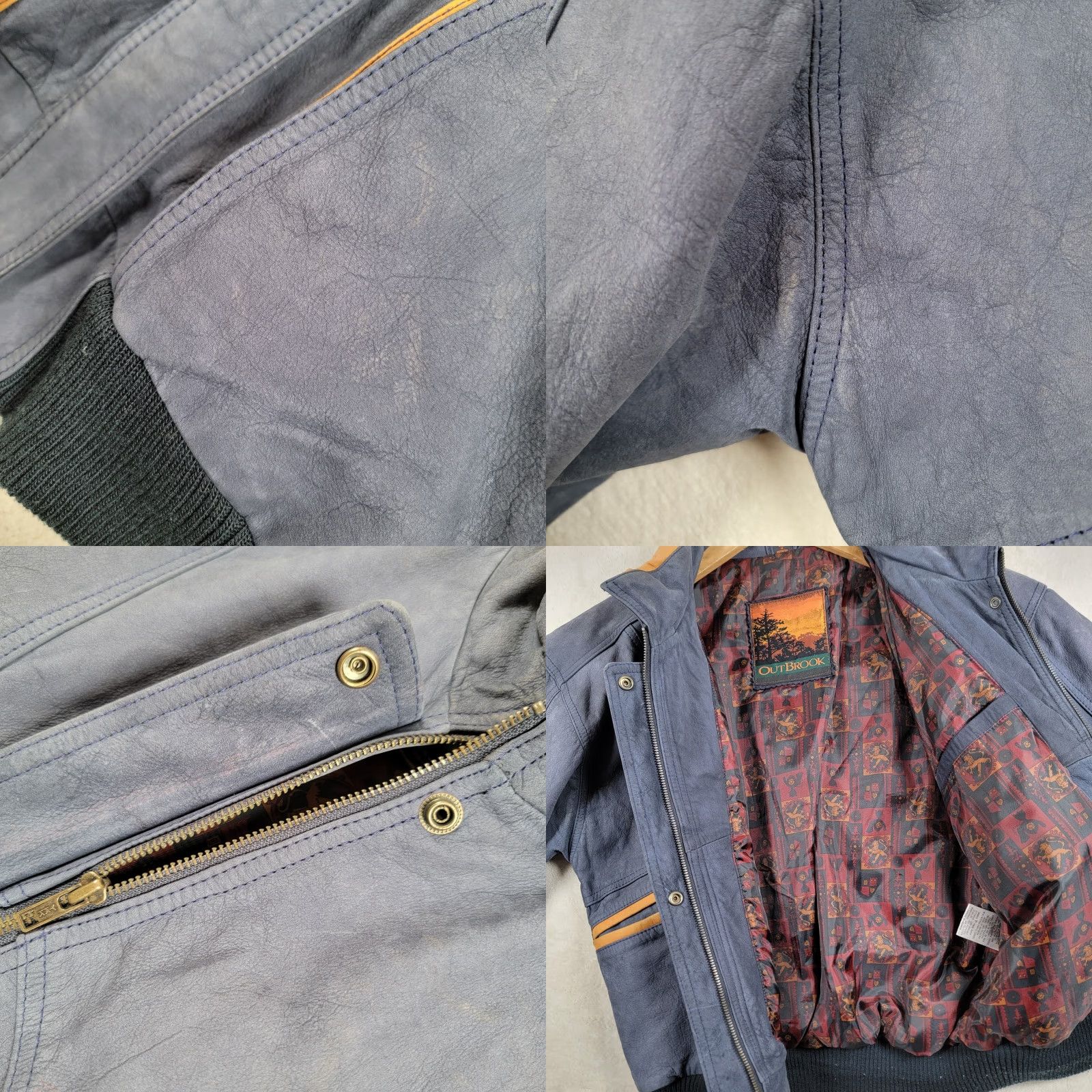Vintage VINTAGE Outbrook Blue Leather Bomber Jacket Womens XS Oversized 80s 90s Retro Classic School USA Alloy Zipper Snap Size XS / US 0-2 / IT 36-38 - 9 Thumbnail