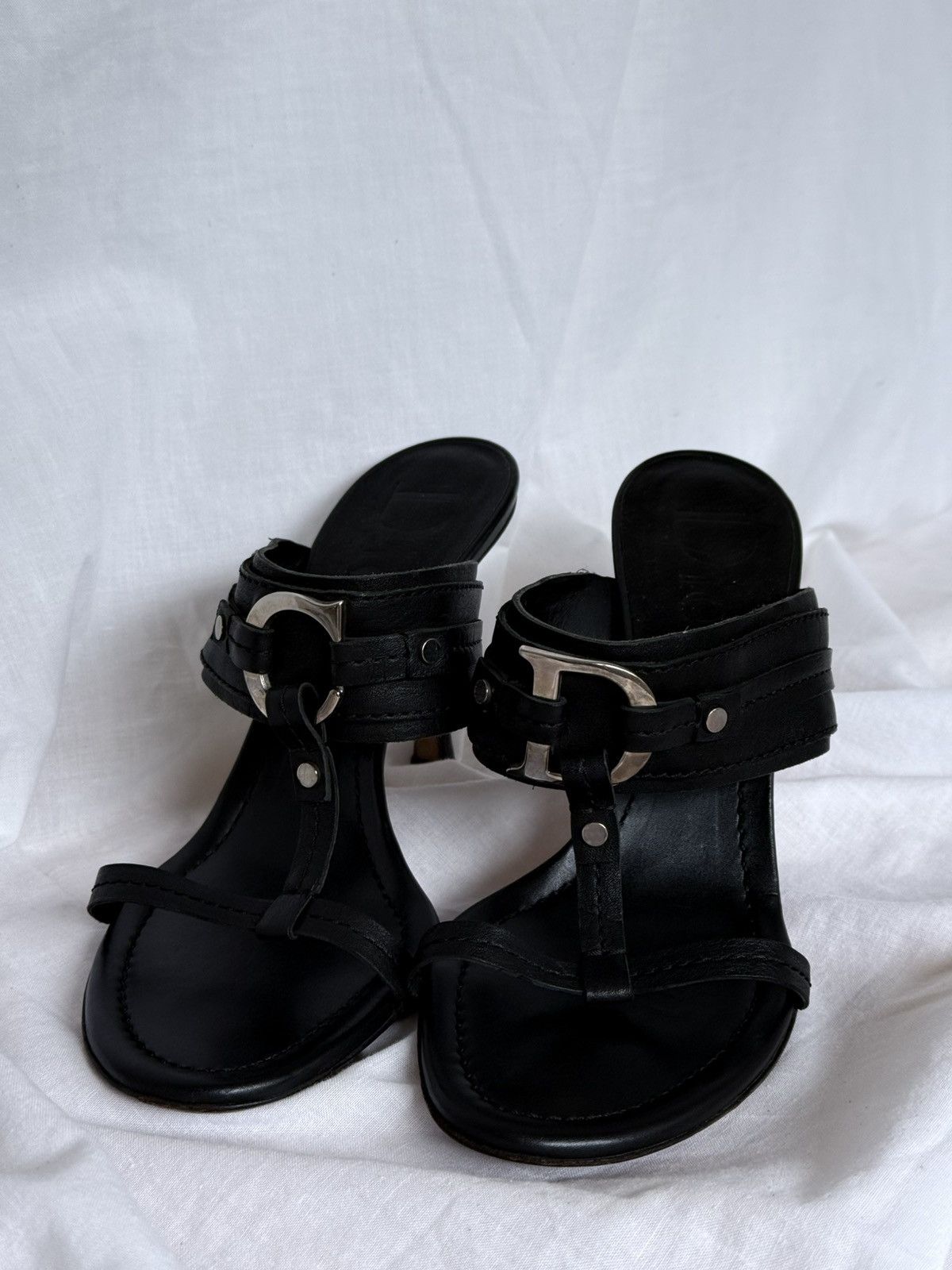 Dior Dior Black Leather Logo CD Sandals Size US 7 / IT 37 - 3 Thumbnail