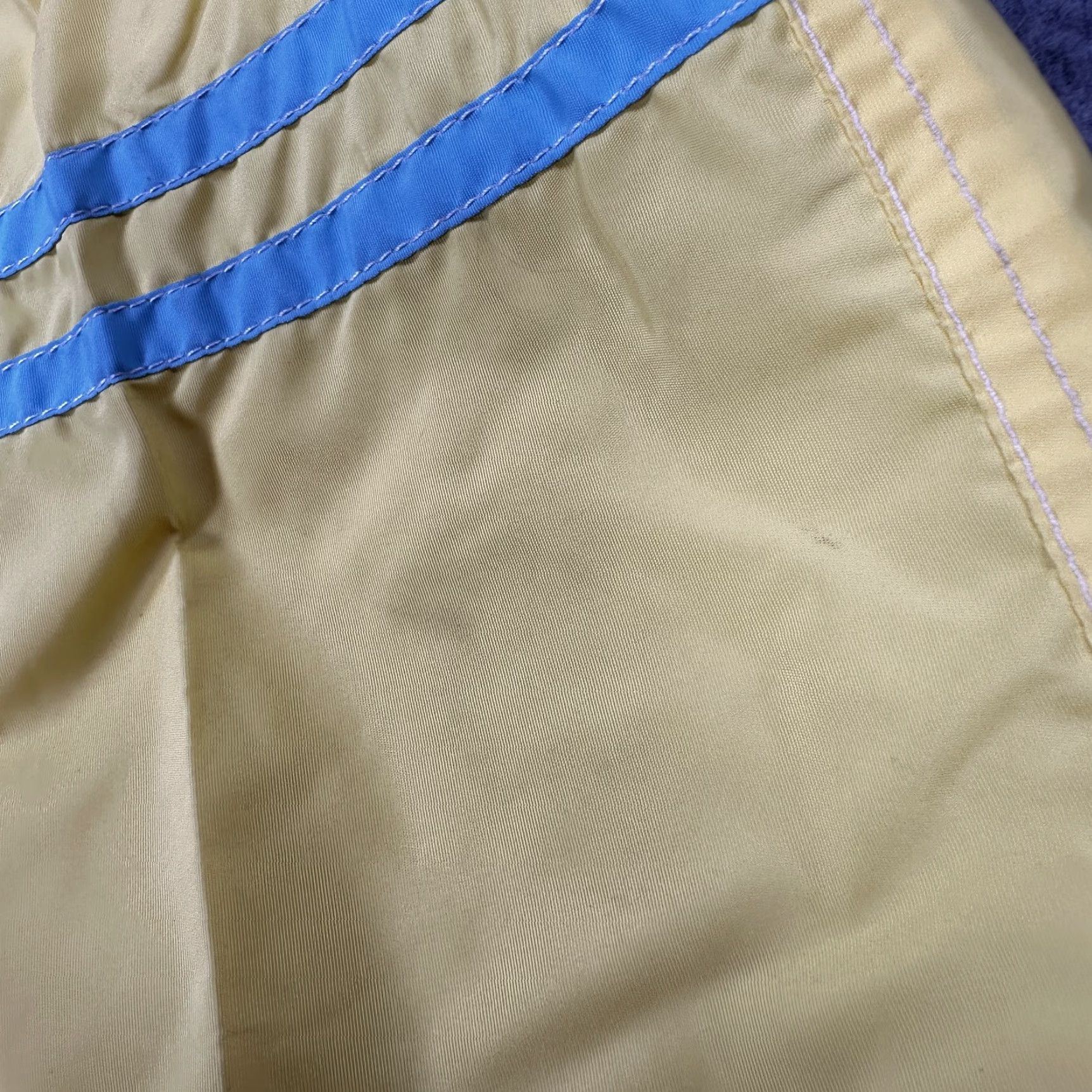 Vintage VINTAGE Birdwell Beach Britches Board Shorts Mens 26 Yellow Blue Striped Quick Dry Nylon 100% Nylon Back Pocket Drawstring Retro Surfing Summer Size US 27 - 3 Thumbnail