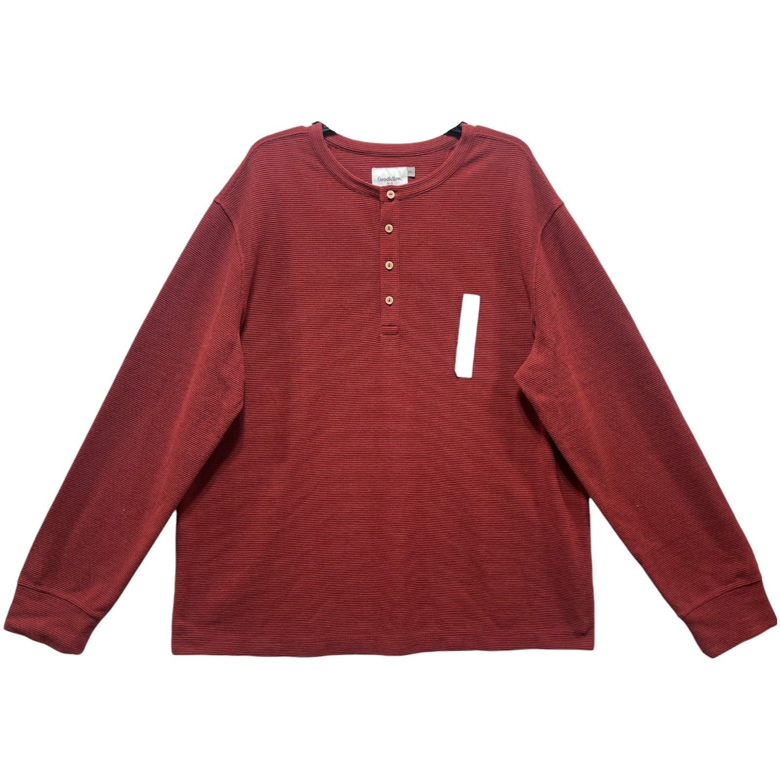 Other GoodFellow - Men's Long Sleeve Henley T-Shirt - Red - XXL Size US XXL / EU 58 / 5 - 2 Thumbnail