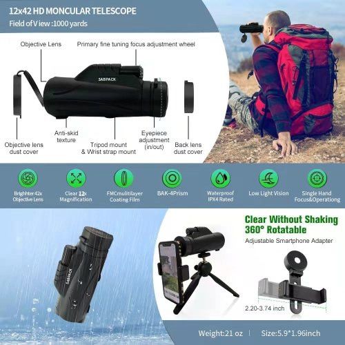 Designer × Homemade Monocular Telescope - 12X42 High Power Monocular for Bird Wa Size US L / EU 52-54 / 3 - 8 Thumbnail