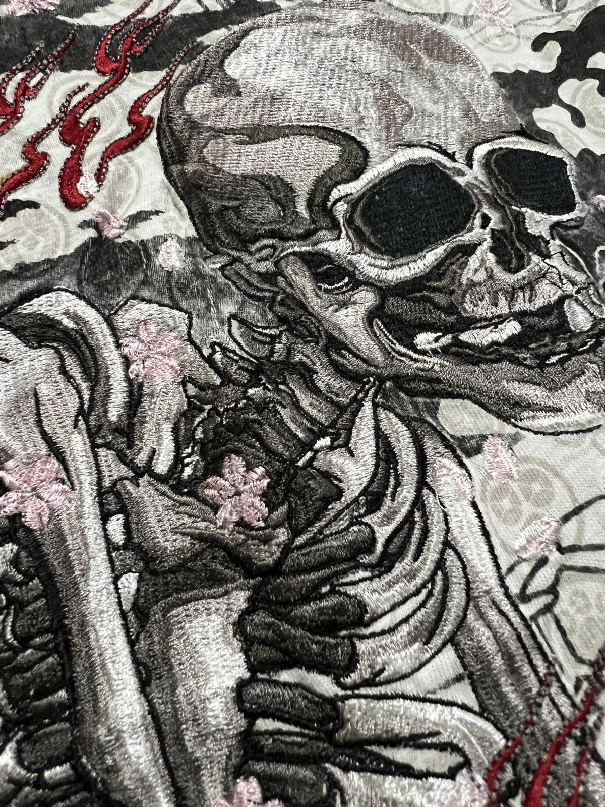 Japanese Brand Embroidery Cherry Blossom Skull Traditional Japanese Ls tee Size US M / EU 48-50 / 2 - 12 Thumbnail