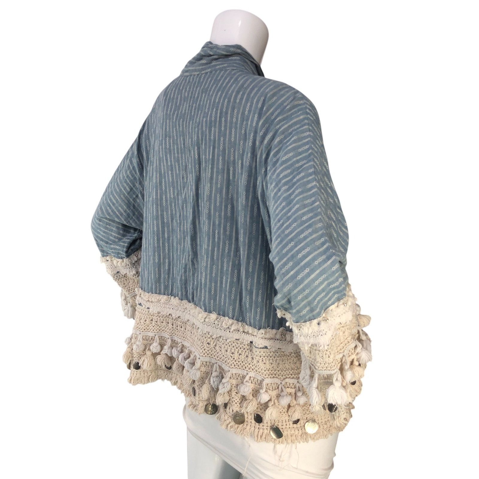 Zara Zara Size S Cardigan Open Front Crochet Trim Tassles Blue Size S / US 4 / IT 40 - 8 Thumbnail