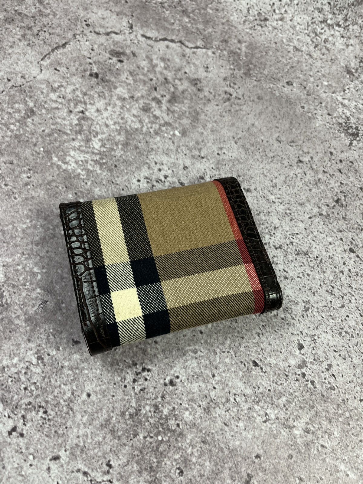Burberry Nova Check Trifold Wallet Brown Croc Embossed Leather Size ONE SIZE - 3 Thumbnail