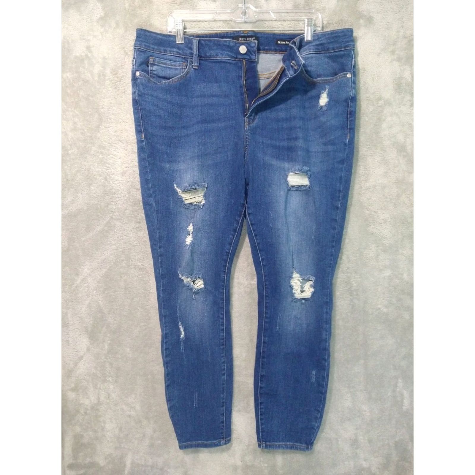Vintage Judy Blue Jeans Womens 20W Denim Skinny Fit High Rise Stretch Distressed Jeans Womens Size 20W Blue 5-Pocket Size 42" / US 20 - 2 Thumbnail