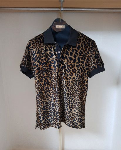 Tom Ford o1sm1stk0824 Velour Leopard Print Polo Shirt in Black Brown Size US M / EU 48-50 / 2 - 1 Thumbnail