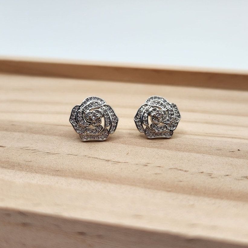 Other Elegant Camellia Flower Stud Earrings - Cubic Zirconia Size ONE SIZE - 6 Thumbnail