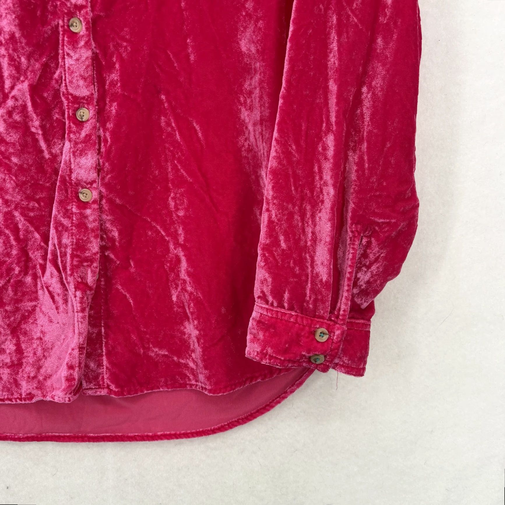 Vintage Pilcro The Hadley Velvet Button-Down Shirt Womens 14 Pink Relaxed Shirt Size XL / US 12-14 / IT 48-50 - 3 Thumbnail