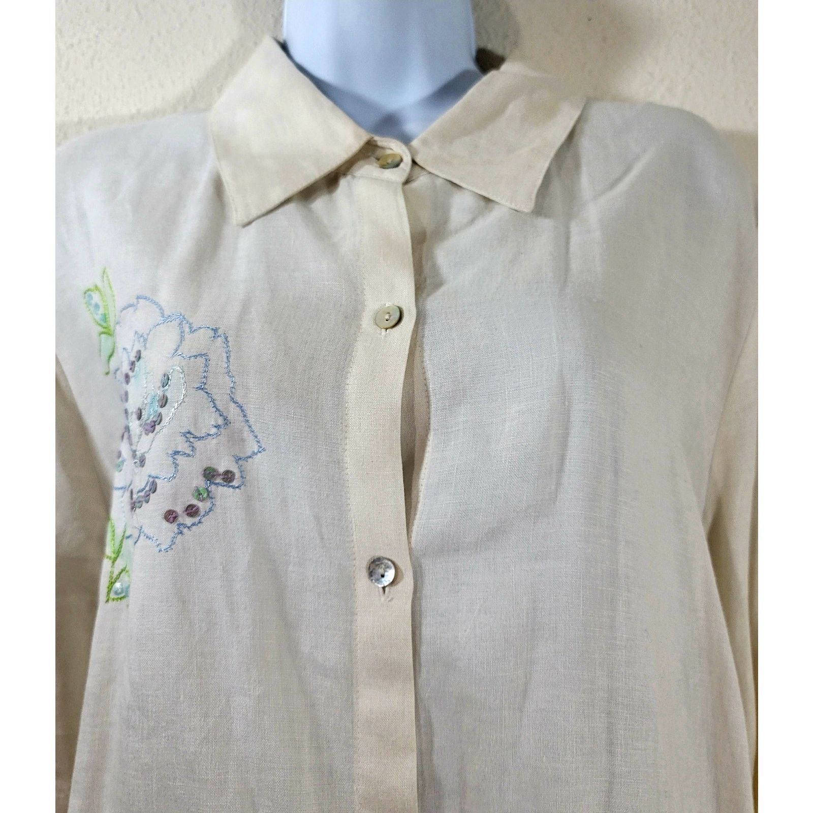 Other Sarah Spencer Woman Cream Floral Embroidered Sequin Top 22W Size 3XL / US 20-22 - 5 Thumbnail