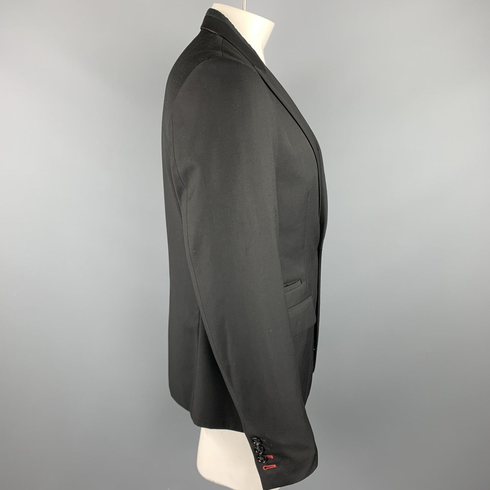 Ben Sherman Size L Black Solid Polyester Blend Peak Lapel Sport Coat Size 42R - 4 Thumbnail