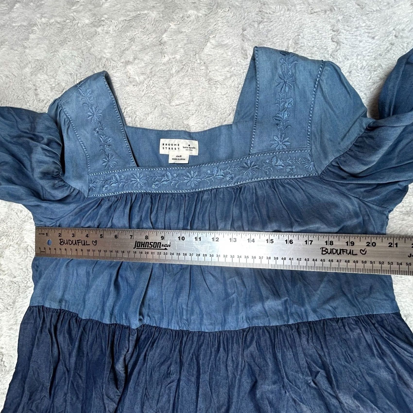 Vintage VINTAGE Kate Spade Broome Street Women's Square Neck Chambray Tiered Blouse Medium Blue Size M / US 6-8 / IT 42-44 - 6 Thumbnail