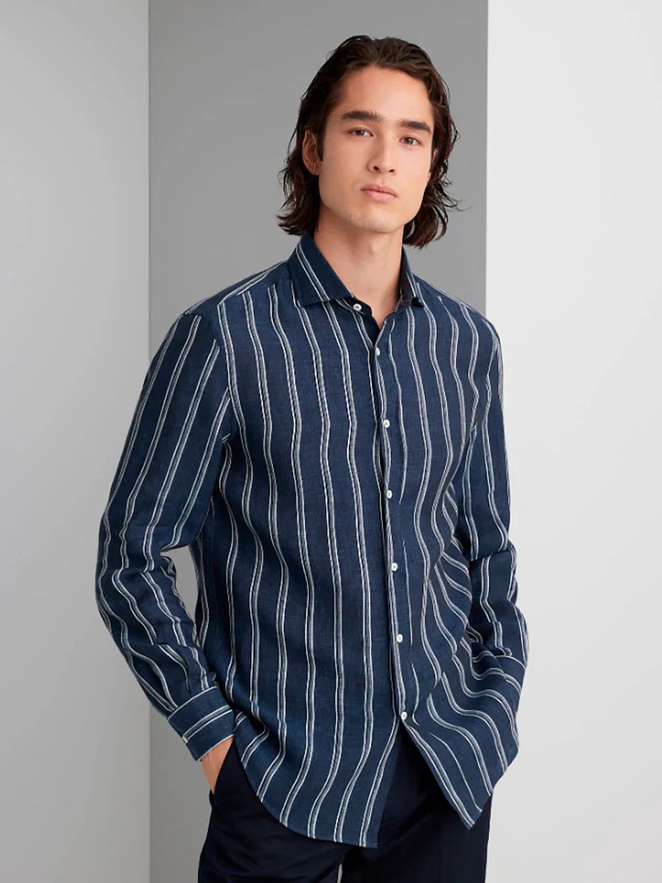 Brunello Cucinelli o1la1rc1a0325 Shirt in Night Blue Size US L / EU 52-54 / 3 - 3 Thumbnail